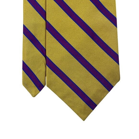 Huntington Mens Yellow & Purple Striped Tie Classic Length Elegant Accessory - Picture 3 of 7
